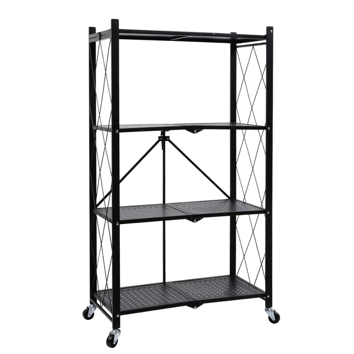 HealSmart 4-Tier Heavy Duty Foldable Metal Rack Storage Shelving Unit with Wheels - Easy Moving Organizer Shelves for Garage & Kitchen - Holds up to 1000 Ibs Capacity, Black