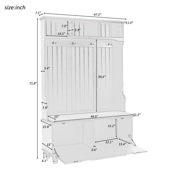 U-Can 4-in-1 Entryway Bench with Coat Rack, Cushion and 4 Sturdy Hooks, 47.2'' Wide Hall Tree with Storage Bench for Hallway, Entryway, Living Room