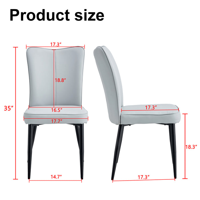 Modern minimalist dining chairs and office chairs. 4-piece set of light gray PU seats with black metal legs. Suitable for restaurants, living rooms, and offices. C-008