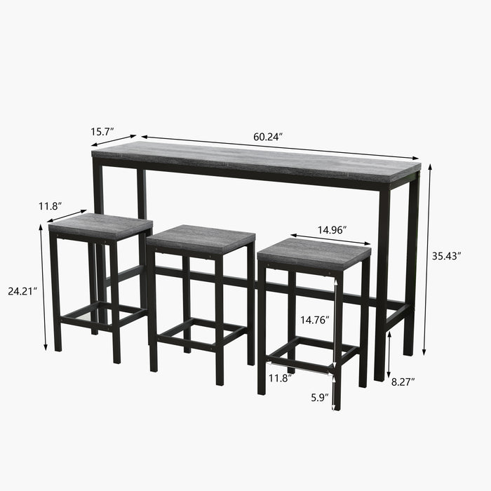 Modern Design Kitchen Dining Table, Pub Table, Long Dining Table Set with 3 Stools, Easy Assembly, Gray (Same SKU:W75753845)