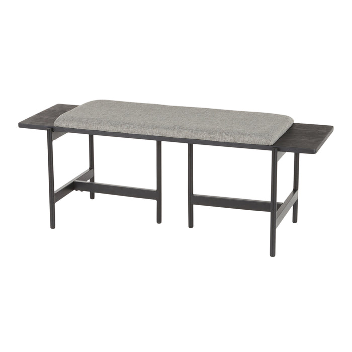 Chloe Contemporary Bench in Black Metal & Grey Fabric With Black Wood Accents