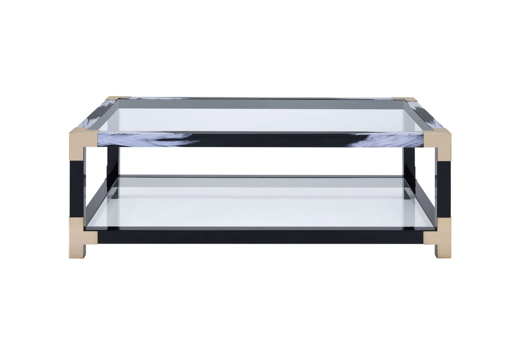 ACME Lafty Coffee Table in White Brushed & Clear Glass 81000