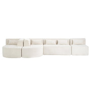 Modern Upholstered L-Shape Sofa with Chaise Lounge and Back Pillows, Beige Boucle Fabric, 144 inches Glass House Furnishings