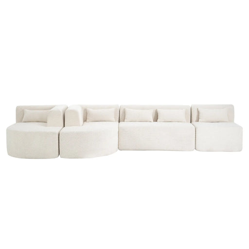 Modern Upholstered L-Shape Sofa with Chaise Lounge and Back Pillows, Beige Boucle Fabric, 144 inches Glass House Furnishings