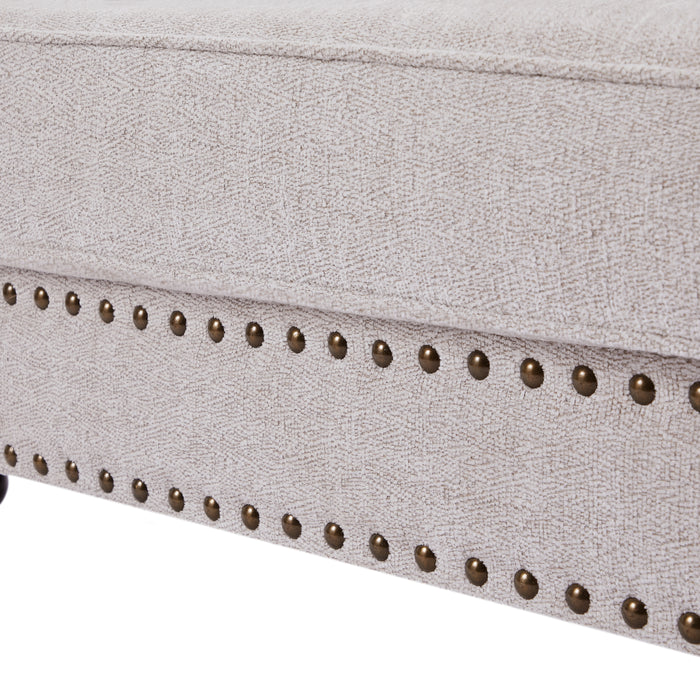 Modern Chenille Upholstered 2-Seater Sofa With Nails & Armrests, White