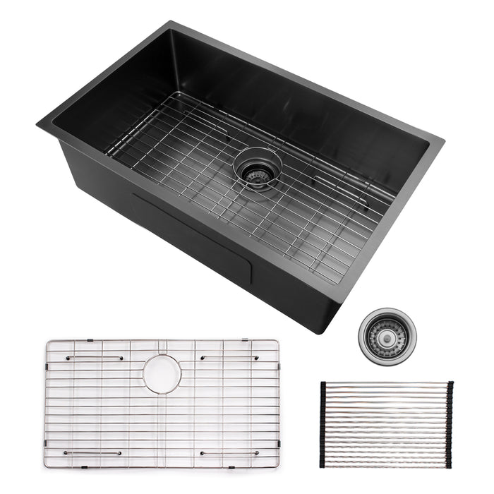 32x19 Inch Undermount Kitchen Sink, 16 Gauge Stainless Steel Single Bowl, Gunmetal Black Finish