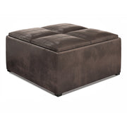 Avalon Dark Brown Vegan Leather Coffee Table Storage Ottoman Glass House Furnishings