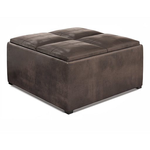 Avalon Dark Brown Vegan Leather Coffee Table Storage Ottoman Glass House Furnishings