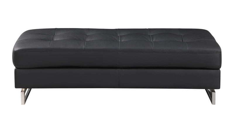 Global United Oversized Black Genuine Leather Ottoman Glass House Furnishings