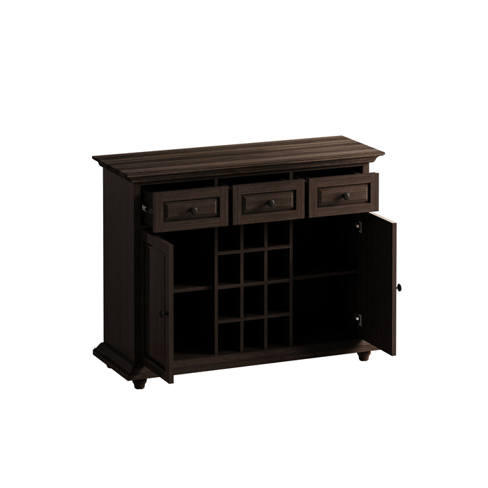 Vintage Style 3-Drawer 2-Door Storage Cabinet with 12-Grid Wine Rack, for Living Room, Kitchen, Dining Room