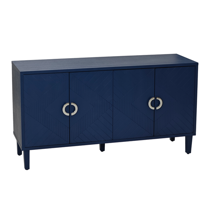 Stylish and Functional 4-Door Storage Cabinet with Pine legs and MDF, for Living Room Bedroom,and Kitchen,Navy Blue