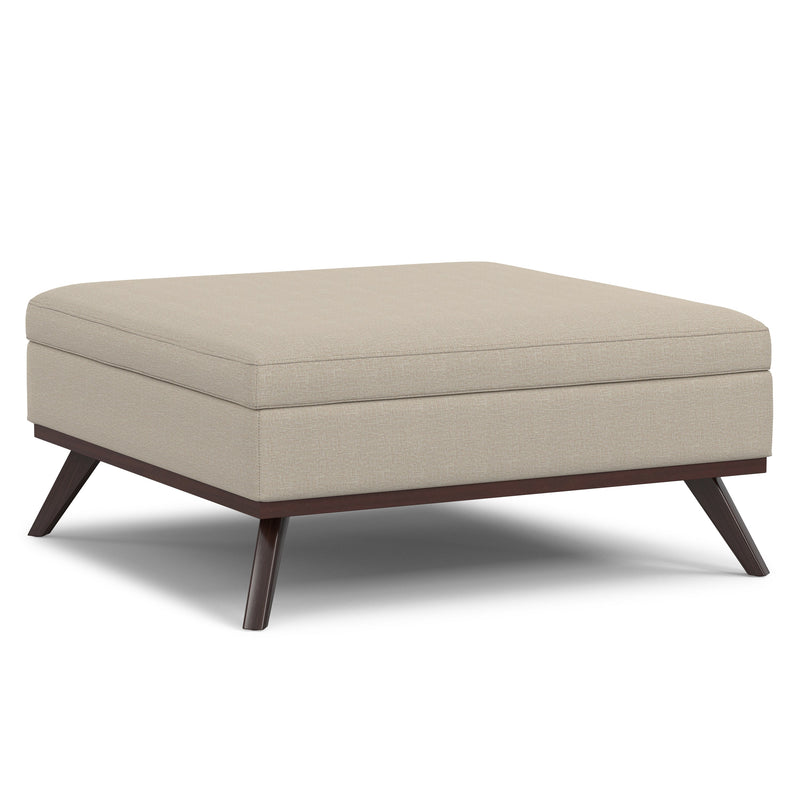 Owen Natural Fabric Lift-Top Coffee Table Storage Ottoman Glass House Furnishings