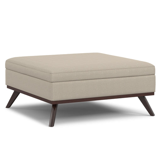 Owen Natural Fabric Lift-Top Coffee Table Storage Ottoman Glass House Furnishings