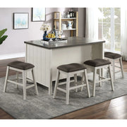 Transitional Style 5pc Counter Height Dining Set Off White Wooden Dining Table 4x Stools Storage Shelve Table Base Dining Room Glass House Furnishings