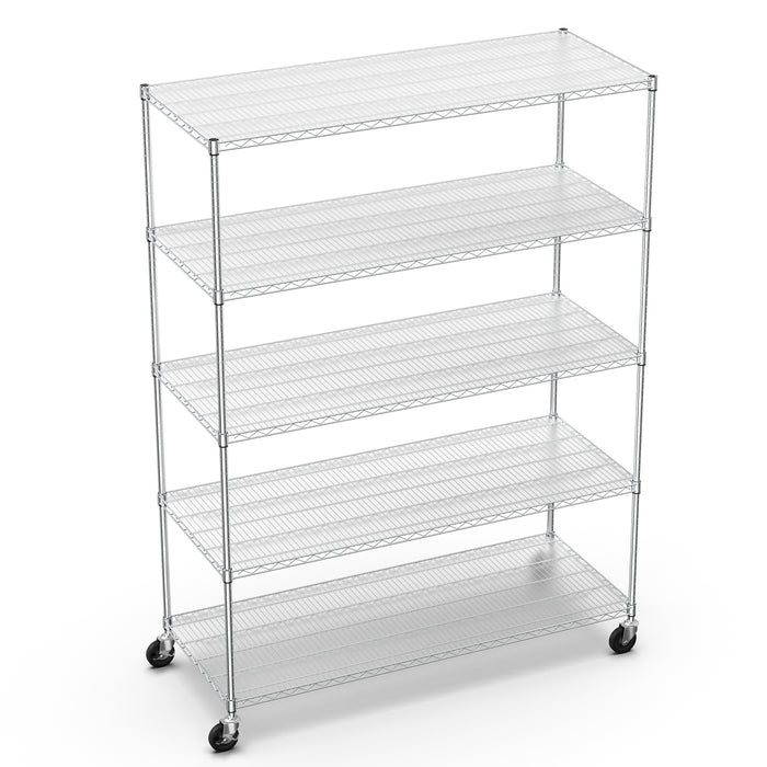 5 Tier 7500lbs Heavy Duty Adjustable Storage Rack Metal Shelf Wire Shelving Unit with Wheels & Shelf Liners - 82" H x 60" L x 24" D - Chrome