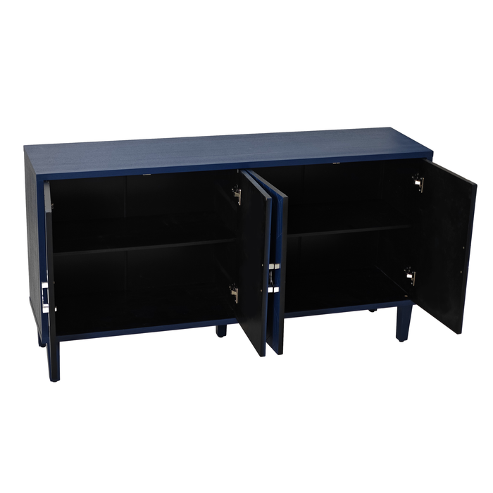 Stylish and Functional 4-Door Storage Cabinet with Pine legs and MDF, for Living Room Bedroom,and Kitchen,Navy Blue