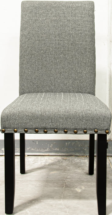 Grey Fabric Modern Set of 2 Dining Chairs Plush Cushion Side Chairs Nailheads Trim Wooden Chair Kitchen Dining Room