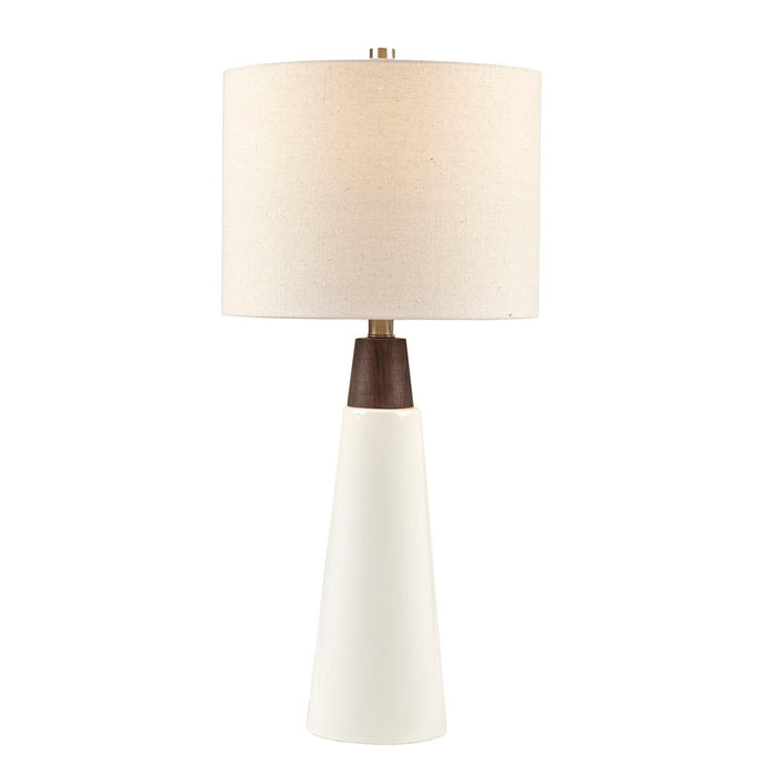 Triangular Ceramic and Wood Table Lamp