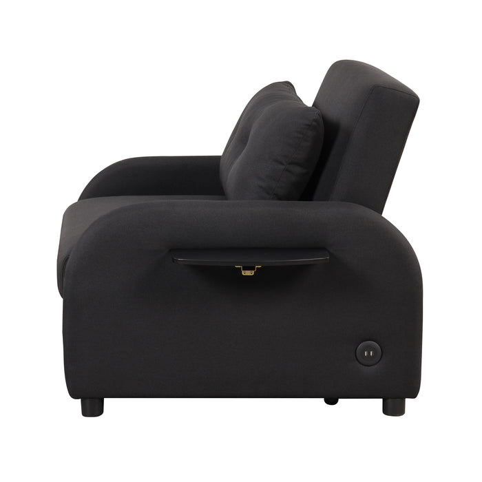 pull out sofa sleeper 3 in 1 with 2 wing table and usb charge for nap line fabric for living room recreation room Black