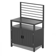 Outdoor Kitchen Island with Storage, Aluminum Kitchen Storage Island with Wall Hanging, Freestanding Grill Storage Cabinet with Protective Cover for BBQ, Deck, Patio, Backyard Glass House Furnishings