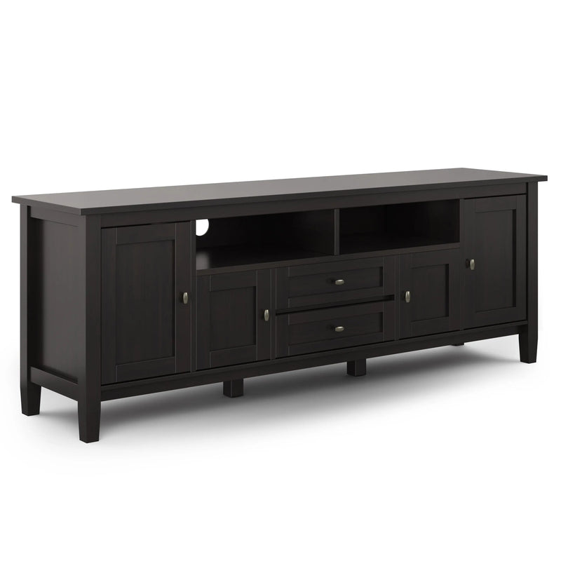 Warm Shaker 72 inch Wide Solid Wood TV Stand in Hickory Brown for TVs up to 80 inches Glass House Furnishings