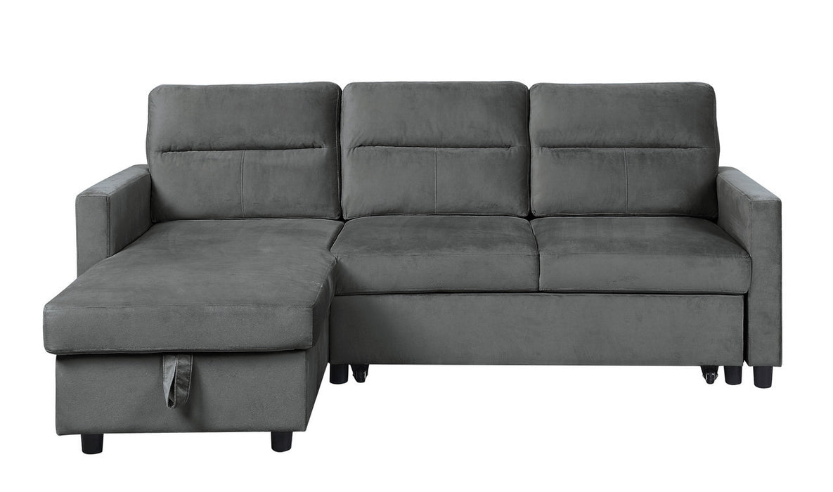 Ivy 81.5" Dark Gray Velvet Reversible Sleeper Sectional Sofa with Storage Chaise and Side Pocket