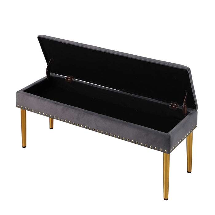 Large Storage Benches Set, Nailhead Trim 2 in 1 Combination Benches, Tufted Velvet Benches with Gold Leg for Living Room, Entryway, Hallway, Bedroom Support 250lbs