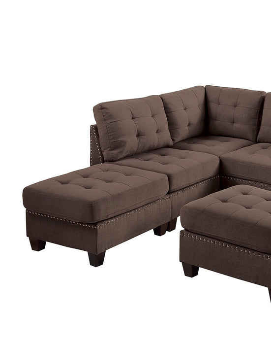 Contemporary Modular Sectional 7pc Set Living Room Furniture Corner L-Sectional Black Coffee Linen Like Fabric Tufted Nail heads 2x Corner Wedge 3x Armless Chair and 2x Ottoman