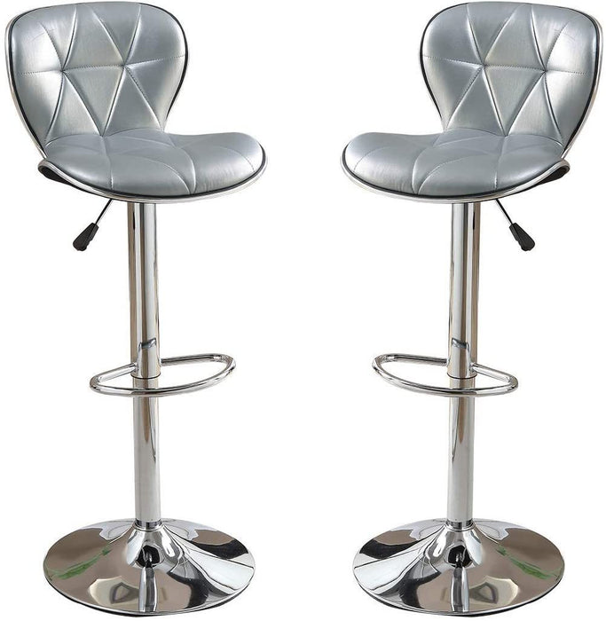 Silver / Grey Faux Leather PVC Stool Counter Height Chairs Set of 2 Adjustable Height Kitchen Island Stools Chrome Base.