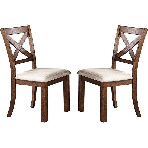 Set of 2 Side Chairs Natural Brown Finish Solid wood Contemporary Style Kitchen Dining Room Furniture Unique X- Design Chairs