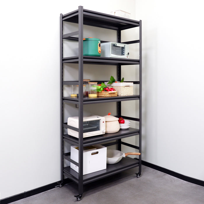 72"H Heavy Duty Storage Shelves Adjustable 5-Tier Metal Shelving Unit with Wheels for 1750LBS Load  Kitchen, Garage, Pantry, and More