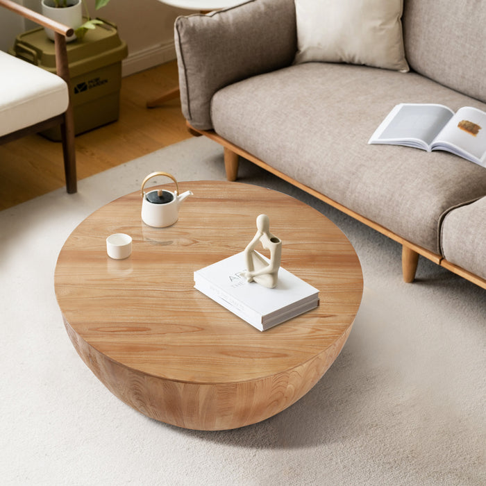 35.43"Vintage Style Bucket Shaped Coffee Table for Office, Dining Room and Living Room,Natural