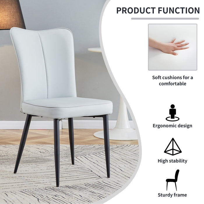 Modern minimalist dining chairs and office chairs. 4-piece set of light gray PU seats with black metal legs. Suitable for restaurants, living rooms, and offices. C-008