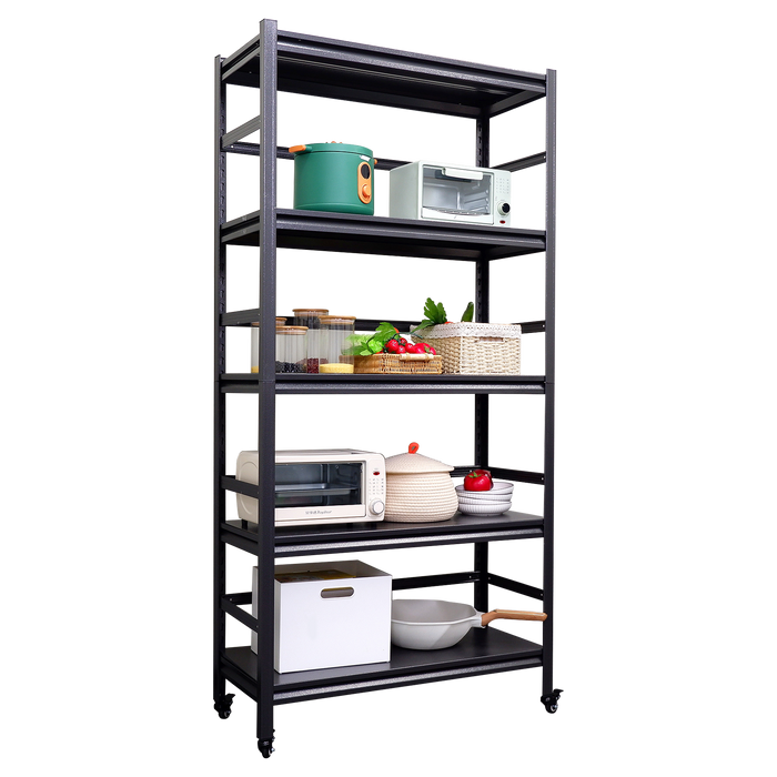 72"H Heavy Duty Storage Shelves Adjustable 5-Tier Metal Shelving Unit with Wheels for 1750LBS Load  Kitchen, Garage, Pantry, and More