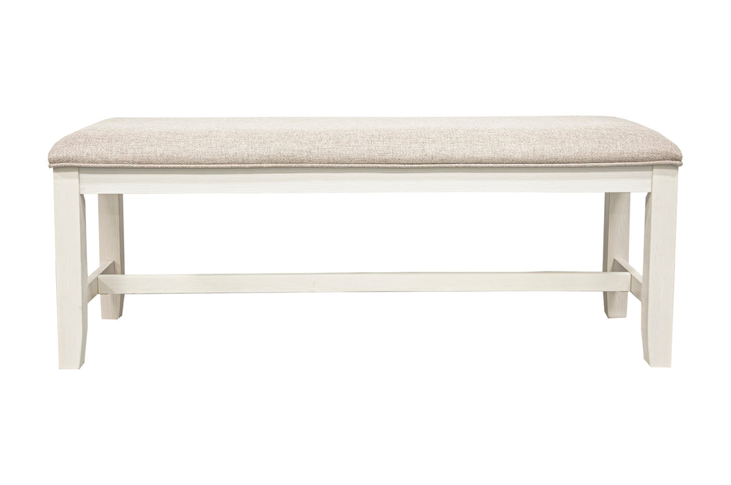 White Classic Rubberwood Bench with Beige Fabric Cushion Seat - Dining Room Furniture