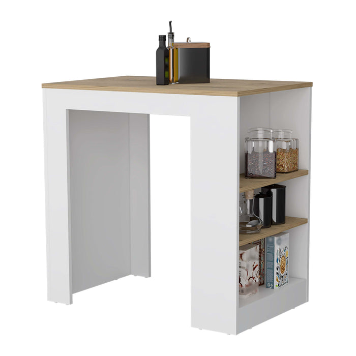 Kitchen Island, Kitchen Bar Table 36" H, with 3-Side Shelves, White / Macadamia