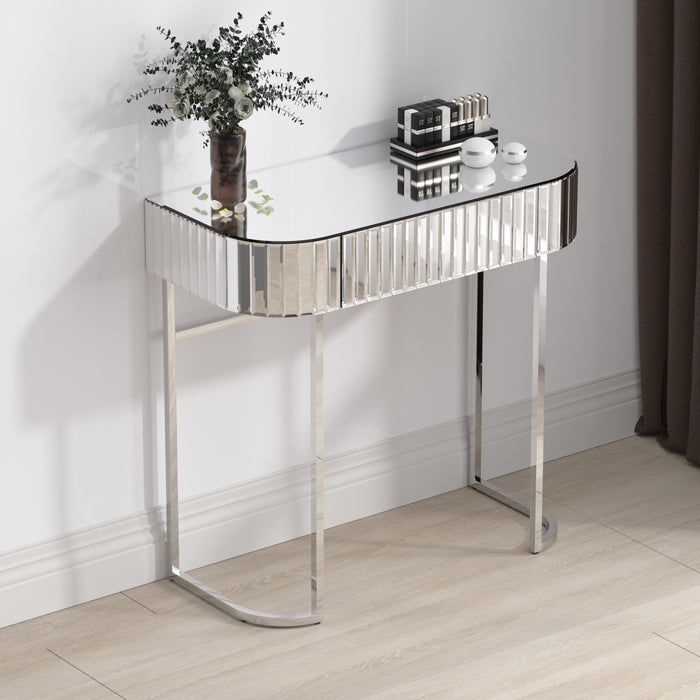 Mirrored Vanity Table, Mirrored Dressing Table, Stainless Steel Glossy Frame Desk for Bedroom Studio Office(Gray Striped Mirrored)