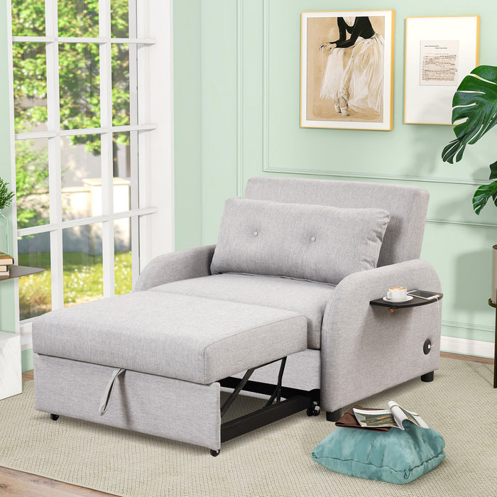 pull out sofa sleeper 3 in 1 with 2 wing table and usb charge for nap line fabric for living room recreation room grey