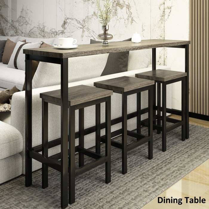 TOPMAX Counter Height Extra Long Dining Table Set with 3 Stools Pub Kitchen Set Side Table with Footrest, Gray