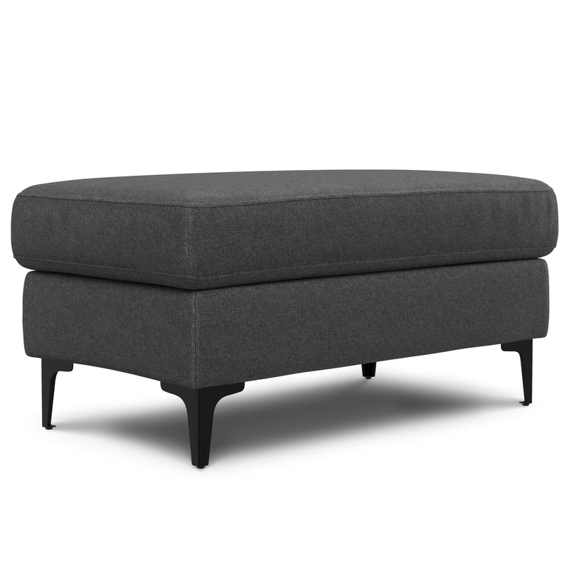 Ava Pebble Gray Performance Fabric Ottoman with Metal Legs Glass House Furnishings