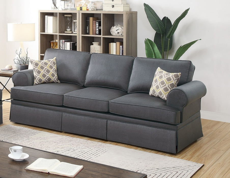 Charcoal Glossy Polyfiber 2-Piece Sofa Set With Loveseat, Pillows, Rolled Armrest - Living Room Furniture Couch