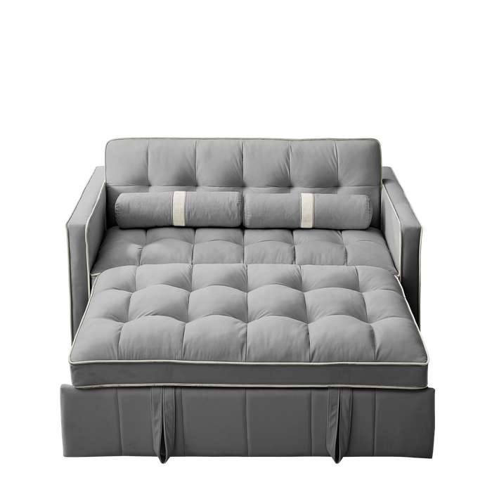 Modern 55.5" Pull Out Sleep Sofa Bed 2 Seater Loveseats Sofa Couch with side pockets, Adjsutable Backrest and Lumbar Pillows for Apartment Office Living Room