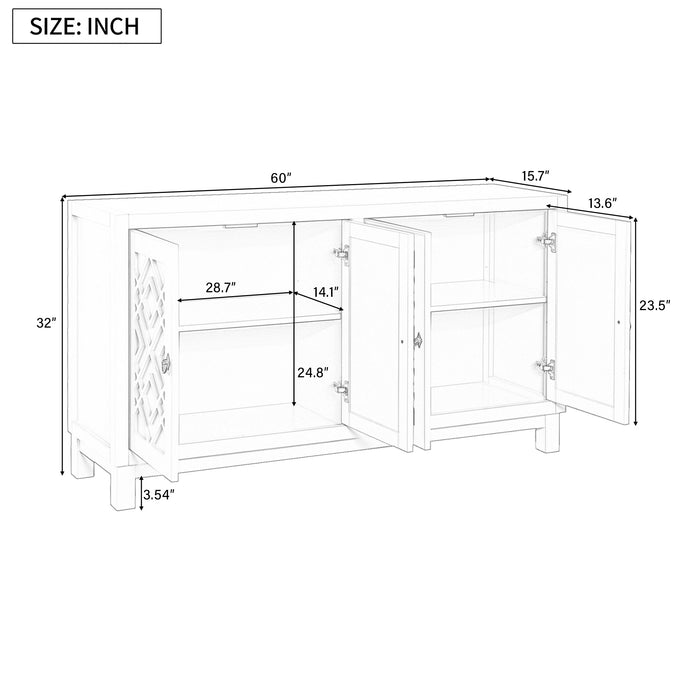 TREXM Large Storage Space Sideboard, 4 Door Buffet Cabinet with Pull Ring Handles for Living Room, Dining Room (Black)