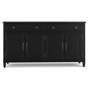 Connaught Large Sideboard Buffet Storage Cabinet in Black with Solid Pine Wood Construction, 18'D x 66.5'W x 36'H Glass House Furnishings
