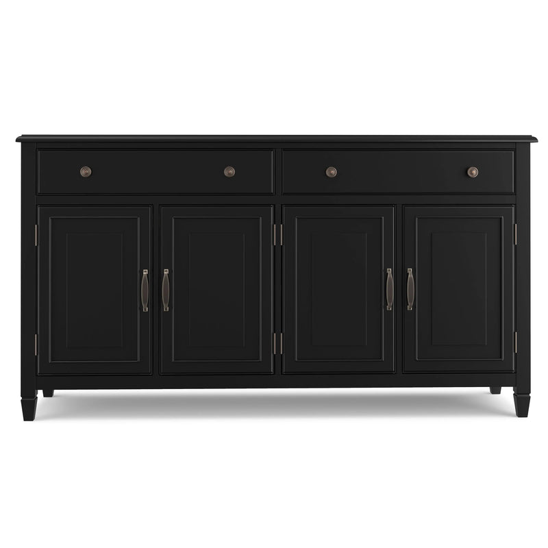 Connaught Large Sideboard Buffet Storage Cabinet in Black with Solid Pine Wood Construction, 18'D x 66.5'W x 36'H Glass House Furnishings