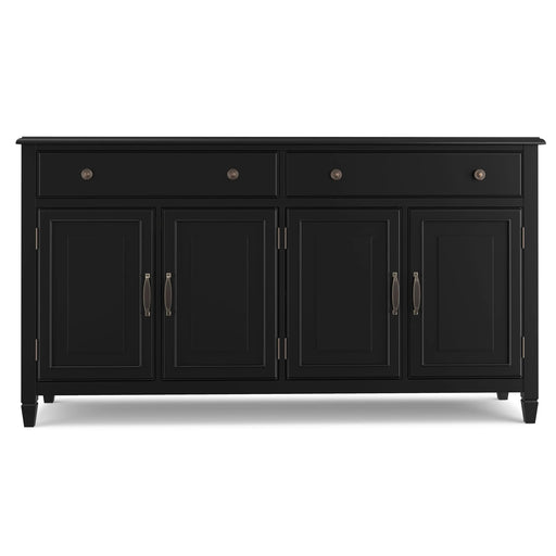 Connaught Large Sideboard Buffet Storage Cabinet in Black with Solid Pine Wood Construction, 18'D x 66.5'W x 36'H Glass House Furnishings