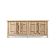 Rowan 91' Reclaimed Pine 4-Door Crossbar Sideboard Cabinet Heritage Light Natural Brown Glass House Furnishings