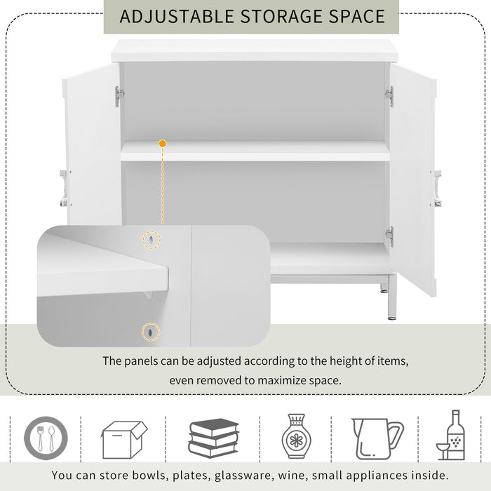 TREXM Simple Storage Cabinet Accent Cabinet with Solid Wood Veneer and Metal Leg Frame for Living Room, Entryway, Dining Room (White)