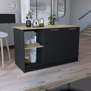Juniper Kitchen Island with Large Top Surface, Double Door Cabinet, and Open Shelves Black / Macadamia Glass House Furnishings
