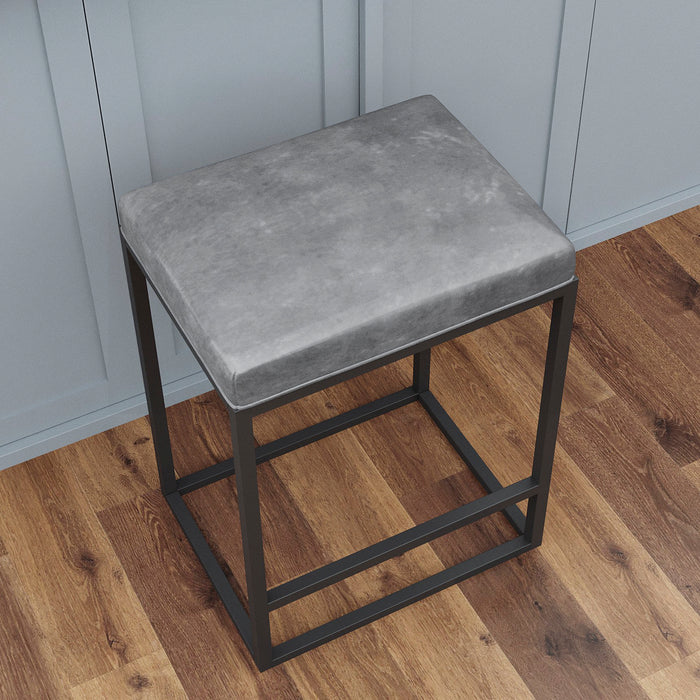 Riley Indoor Grey Metal Faux Leather Bar Stools - Set of 2